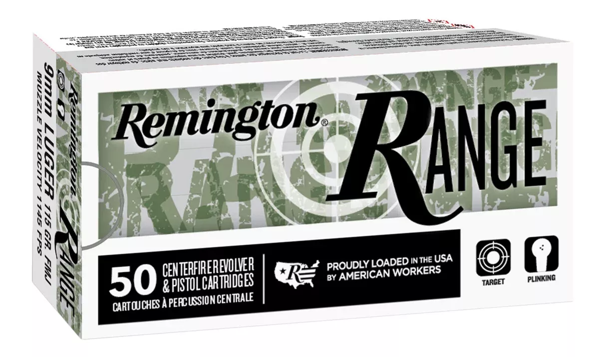 Remington Ammunition 28565 Range9mm Luger 124 gr Full Metal Jacket (FMJ) 50 Per Box/10 Cs