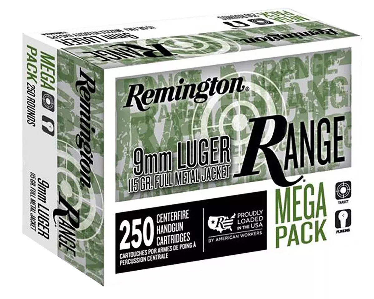 Remington Ammunition R23965 Range Mega Pack 9mmLuger 115gr Full Metal Jacket 250 Per Box/4 Case