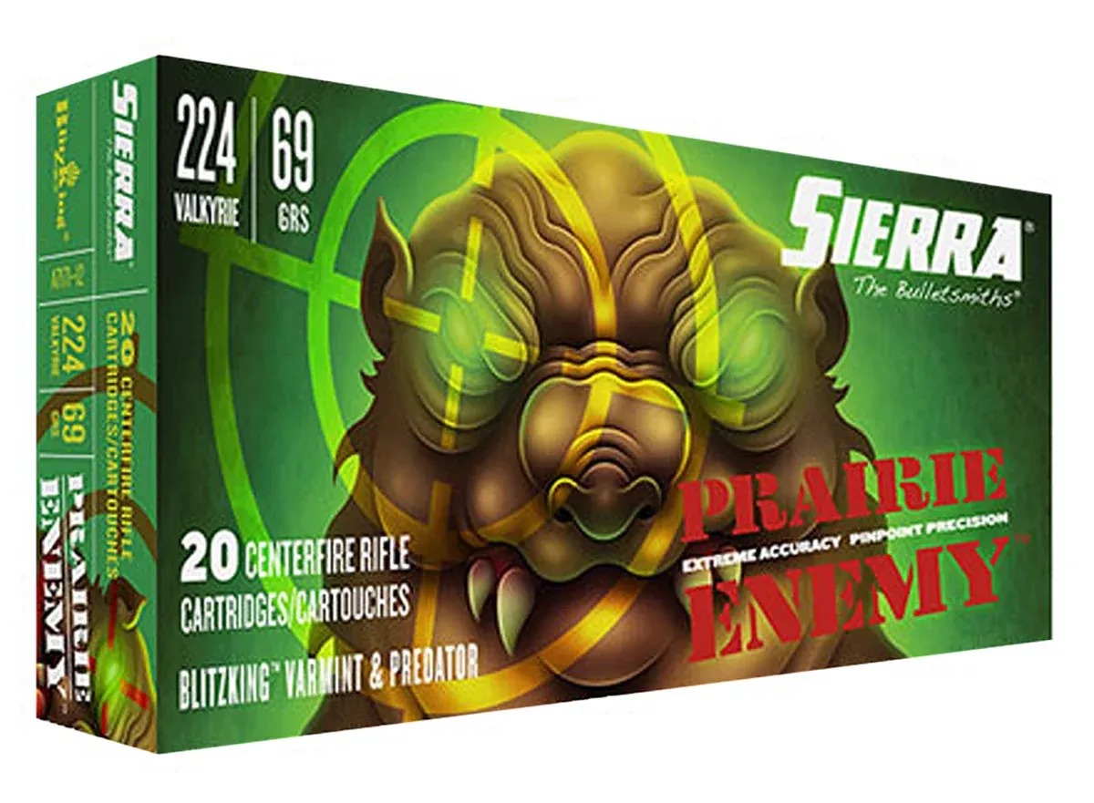 Sierra A717112 Prairie Enemy224 Valkyrie 69 gr 3125 fps Sierra BlitzKing 20 Bx/10 Cs