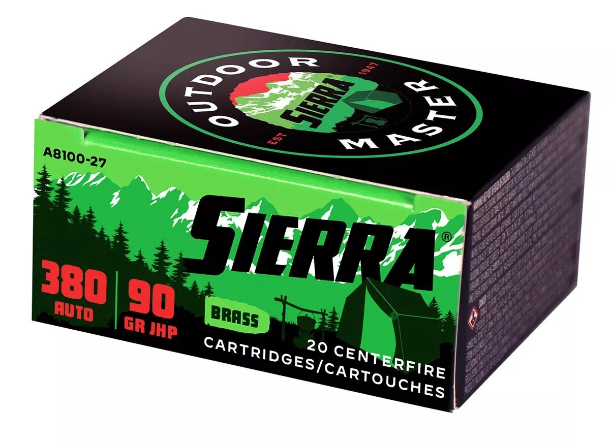 Sierra A810027 Outdoor Master380 ACP 90 gr Jacket Hollow Point Sport Master 20 Bx/ 10 Cs