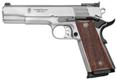 Smith & Wesson 178047 1911 Performance Center Pro 9mm Luger 5" 10+1 Matte Silver Matte Silver Stainless Steel Slide Wood Grip
