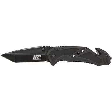 Smith & Wesson SWMP11B M&P Liner Lock Folding Knife 3.79" 7Cr17MoV High Carbon Stainless Steel Tanto Blade, Black G-10 Handle