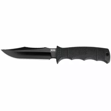 SOG E37SN-CP Seal Pup Elite (Nylon Sheath) Fixed Knife 4.85" AUS-8 Clip Point Plain Edge Blade, Black GRN Handle