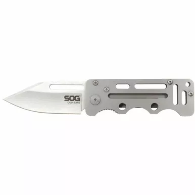 SOG EZ1-CP Cash Card Folding Knife 2.75" 8Cr13MoV Clip Point Plain Edge Blade, Silver Stainless Steel Handle
