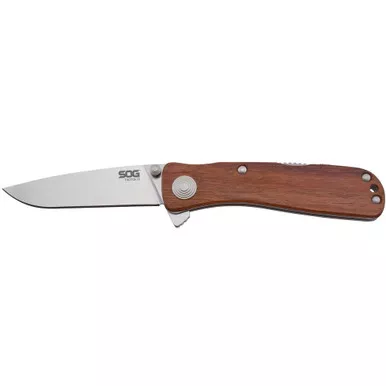 SOG TWI17-CP Twitch II Folding Knife 2.65" AUS-8 Drop Point Plain Edge Blade, Brown Rosewood Handle