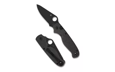 Spyderco ButtonUp Button Lock Folding Knife – 3.27" Black PE Blade, Carbon Fiber Handle