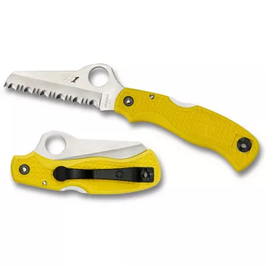 Spyderco C118SYL Saver Salt Folding Knife 3.10" H-2 Serrated Edge Blade, Yellow FRN Handle