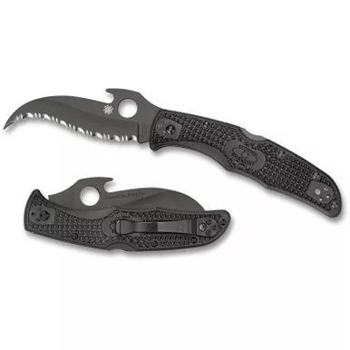 Spyderco C12SBBK2W Matriarch 2 Folding Knife Emerson Opener 3.57" VG-10 Black Serrated Edge Blade, Black FRN Handle