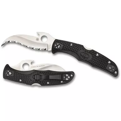 Spyderco C12SBK2W Matriarch 2 Folding Knife Emerson Opener 3.57" VG-10 Serrated Wave Edge Blade, Black FRN Handle