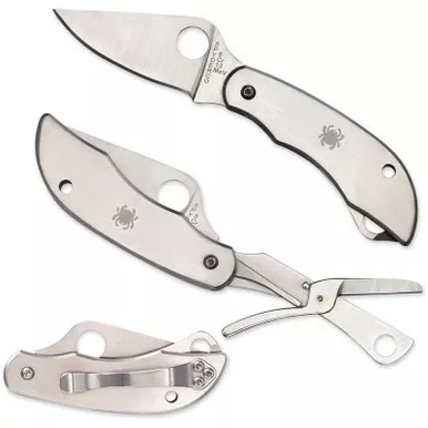 Spyderco C169P ClipiTool Folding Knife w/ Scissors 2.02" Plain Edge Blade, Stainless Steel Handle