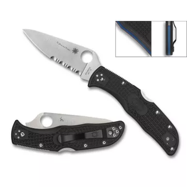 Spyderco C243FPSBKBL Endela Lightweight Folding Knife Thin Blue Line 3.41" VG-10 Combo Edge Blade, Black FRN Handle