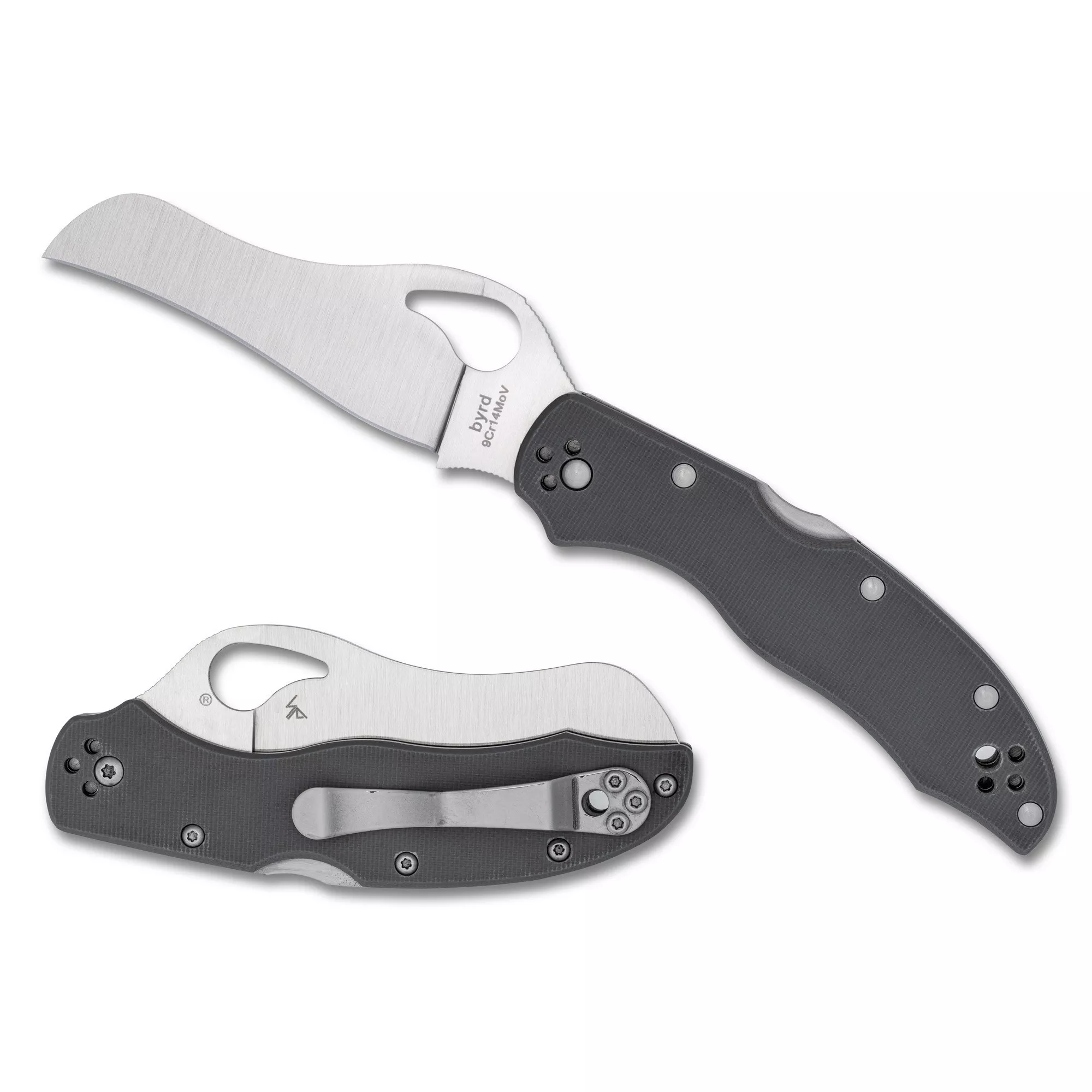 Spyderco Gooney Folding Knife Hawkbill/Reverse S Silver Blade 3.46" Gray G10 Handle