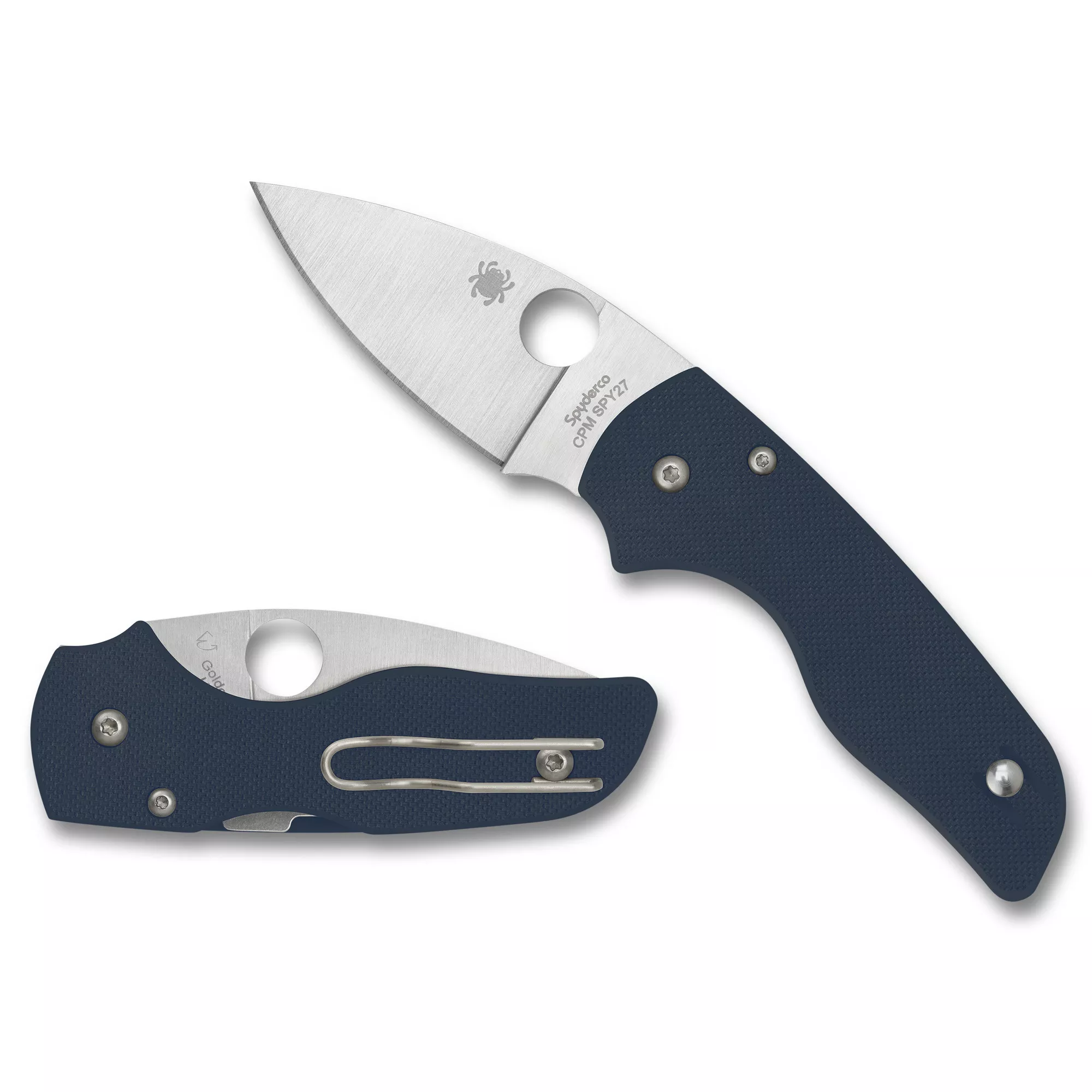 Spyderco Lil Native Folding Knife Drop Point Silver Blade 2.42" Blue G10 Handle