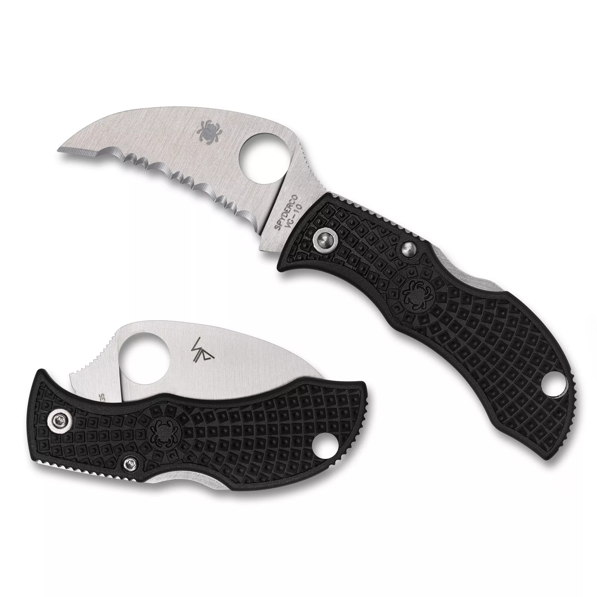 Spyderco Manbug Hawkbill Folding Knife Hawkbill Spyder Edge Silver Blade 1.84" Black FRN Handle