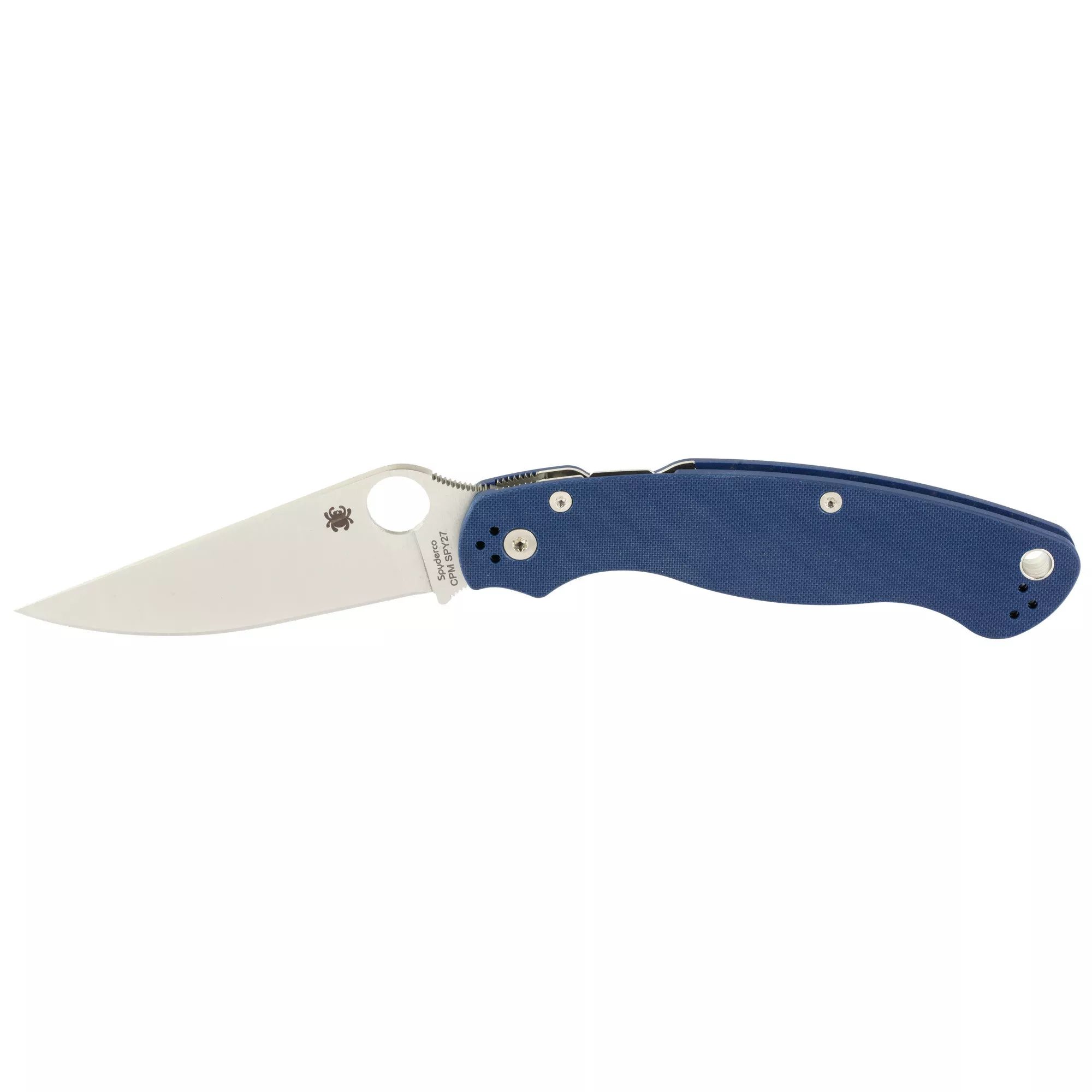 Spyderco Military 2 Folding Knife Drop Point Silver Blade 4" Blue G10 Handle