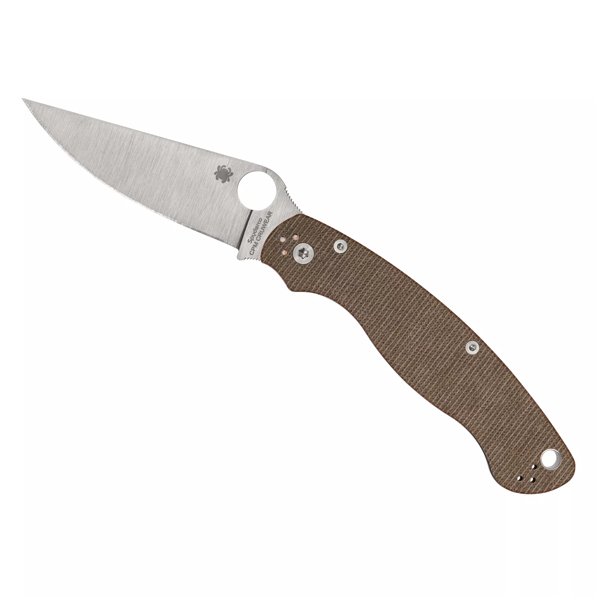 Spyderco Military 2 Folding Knife Plain Edge Silver Blade 4" Brown Micarta Handle