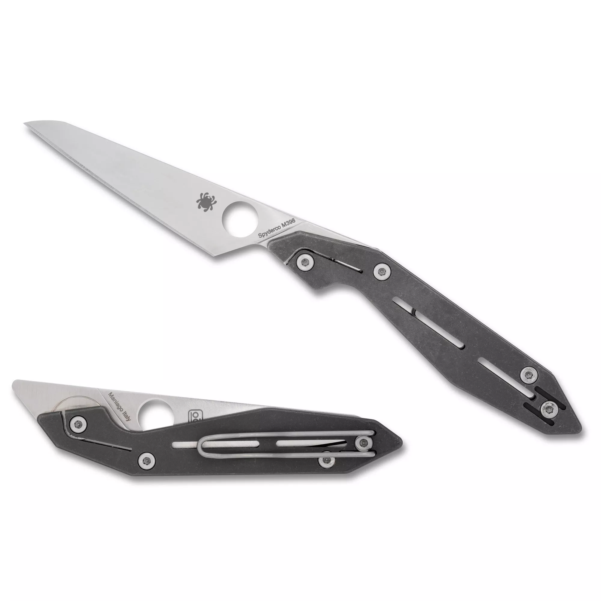 Spyderco Nand Folding Knife Wharncliffe Silver Blade 3.19" Gray Titanium Handle