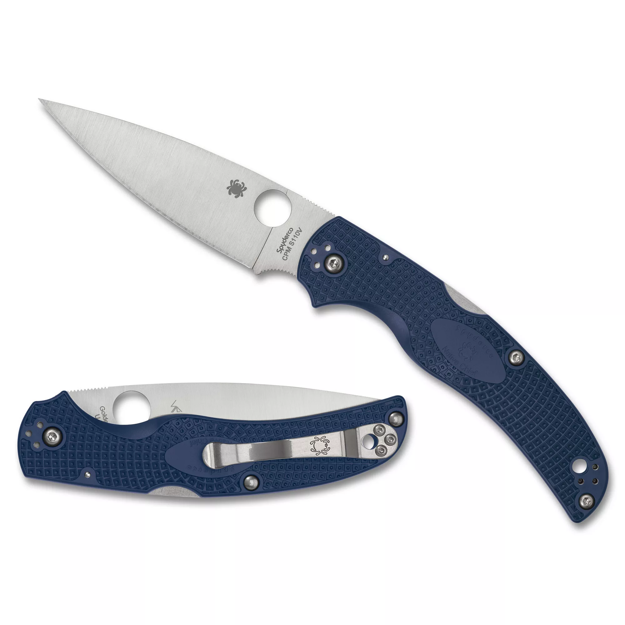 Spyderco Native Chief Lightweight Folding Knife Drop Point Silver Blade 4.02" Blue FRN Handle