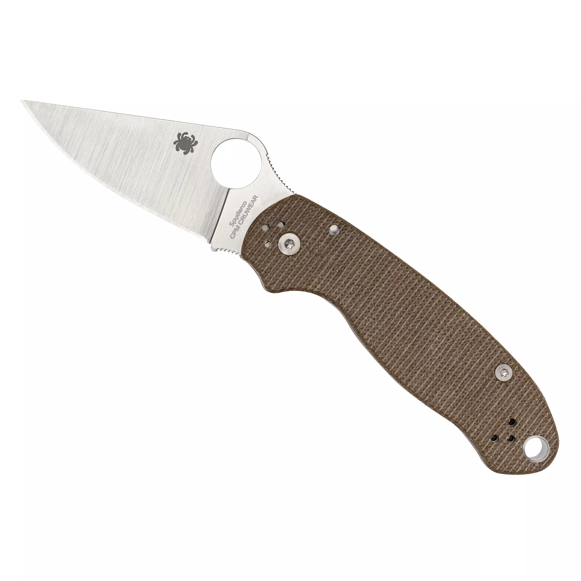 Spyderco Para 3 Folding Knife Plain Edge Silver Blade 2.92" Brown Canvas Micarta Handle