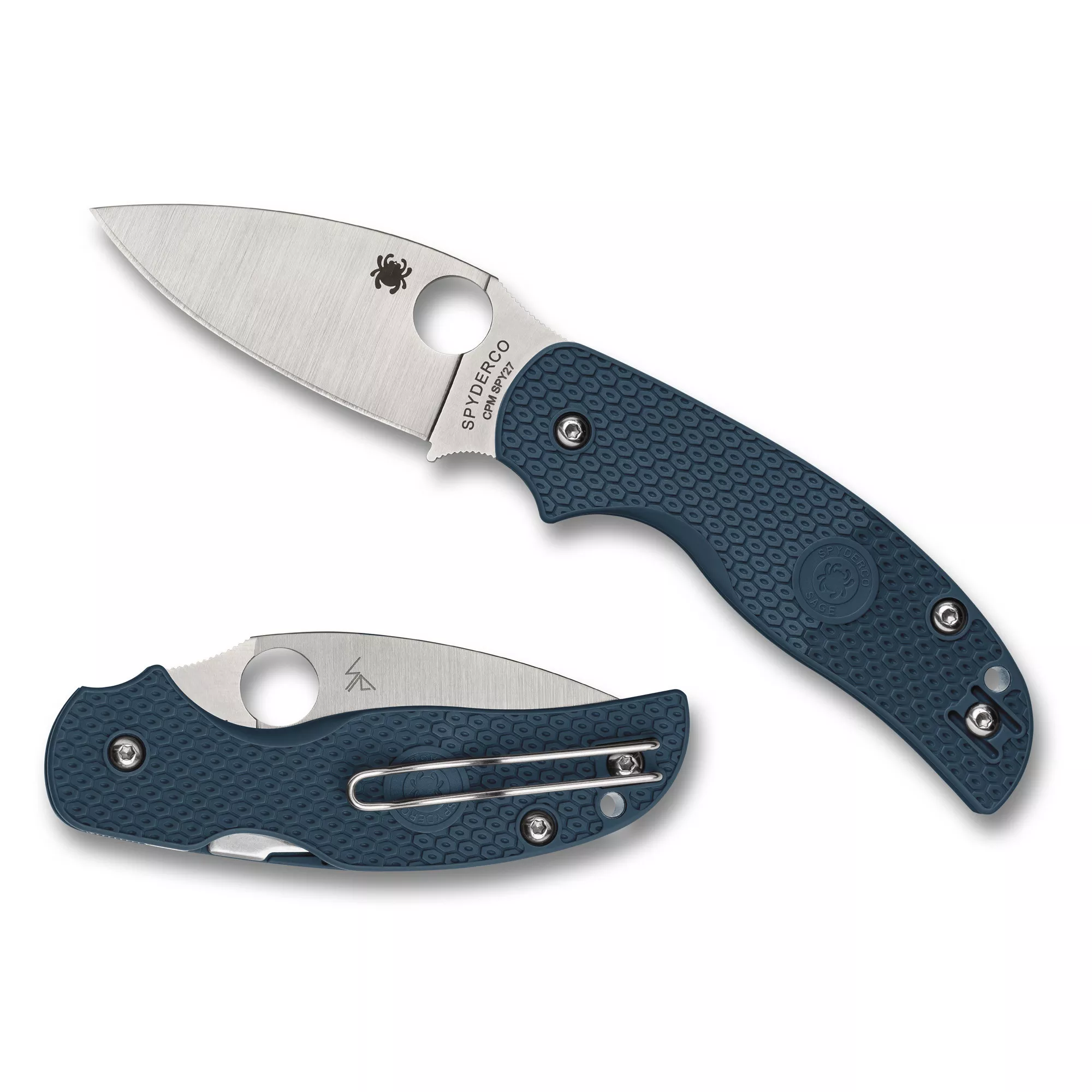 Spyderco Sage 5 Lightweight Folding Knife Drop Point Silver Blade 3" Blue FRN Handle