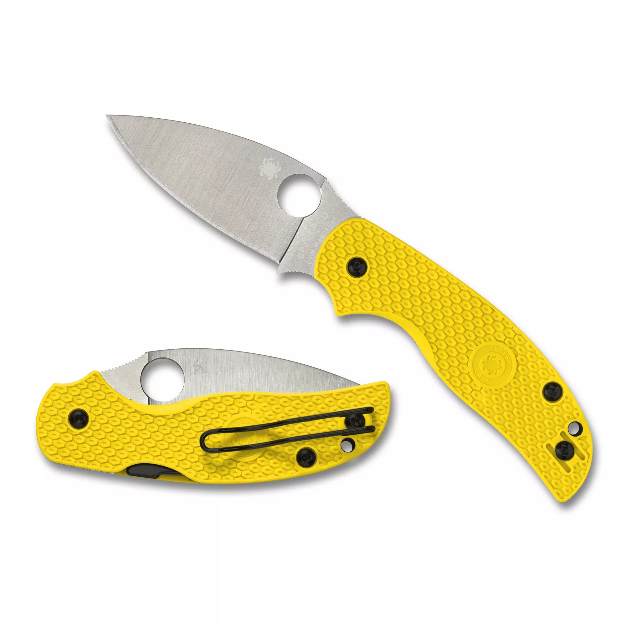 Spyderco Sage 5 Salt Folding Knife Drop Point Silver Blade 3" Yellow Handle