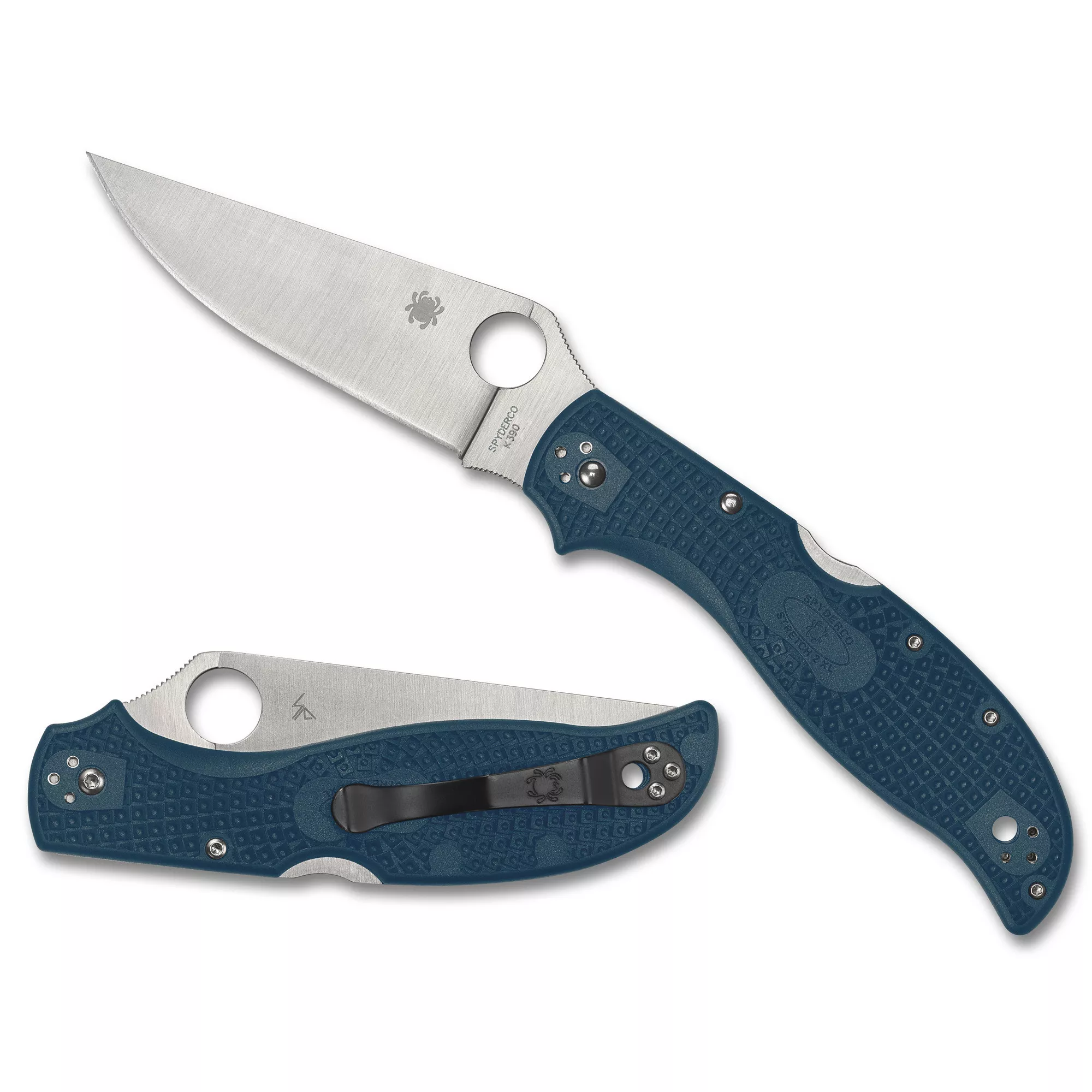 Spyderco Stretch 2XL Folding Knife Drop Point Silver Blade 3.99" Blue FRN Handle