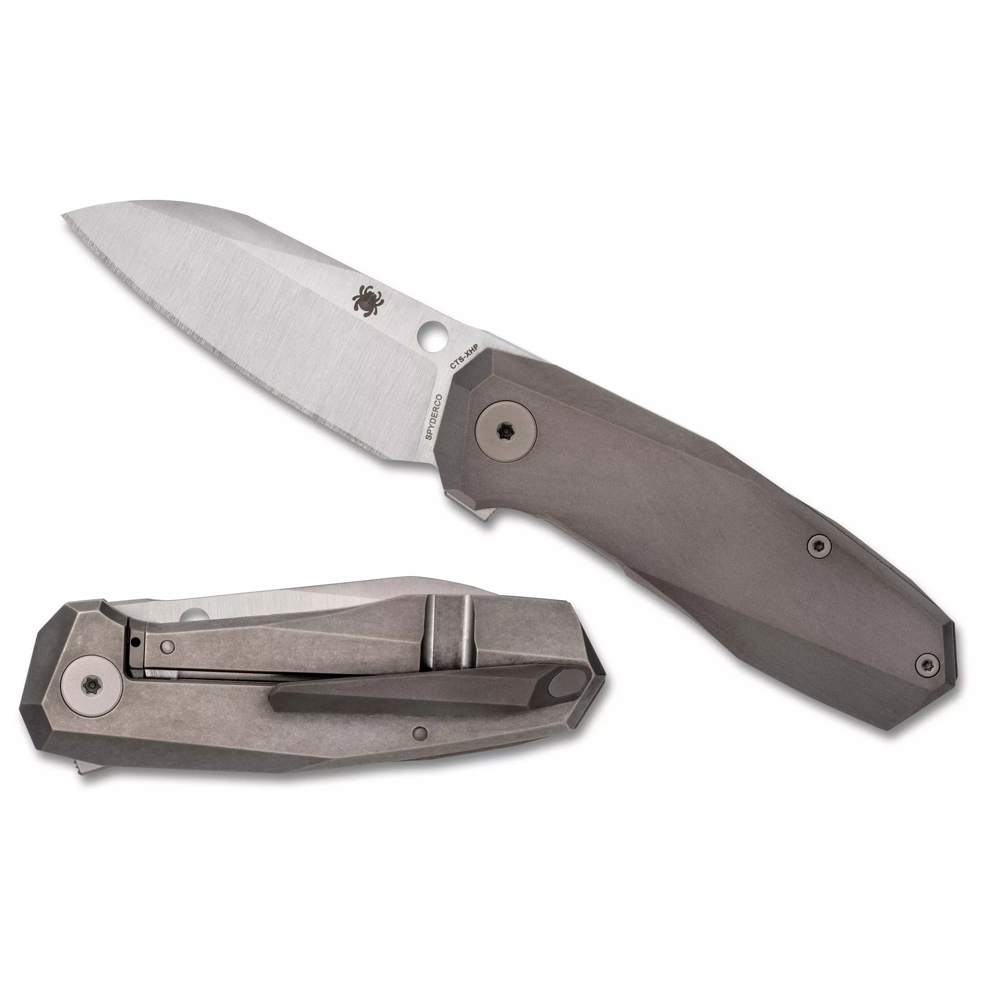 Spyderco Techno 3 Folding Knife Drop Point Silver Blade 2.64" Gray Titanium Handle