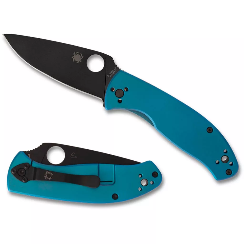 Spyderco Tenacious Folding Knife Drop Point Black Blade 3.35" Titanium Blue Handle