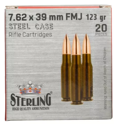 Sterling - 7.62X39mm -123 Grain - FMJ - Steel Cased - 20 Round Box