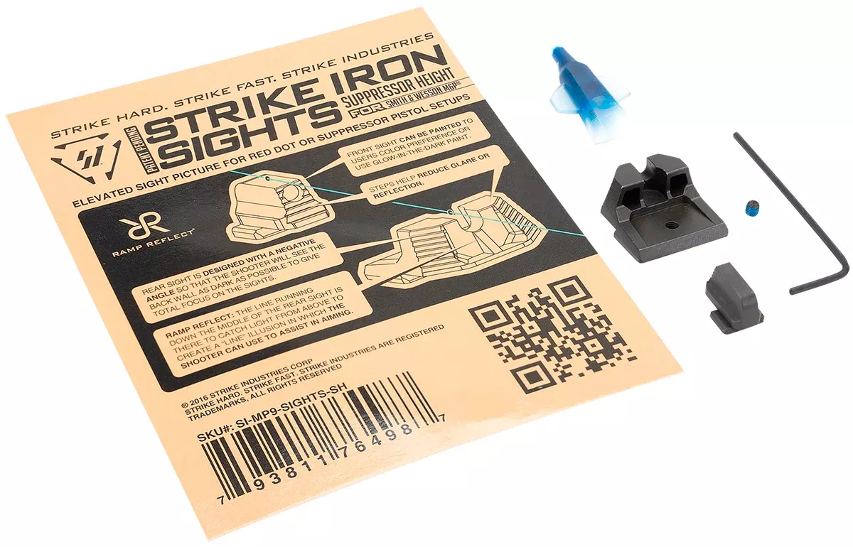 Strike Industries MP9SIGHTSSH Strike Iron SightsBlack/Blank Front Sight Black/Blank Rear Sight Smith & Wesson M&P/M&P M2.0 Suppressor Height