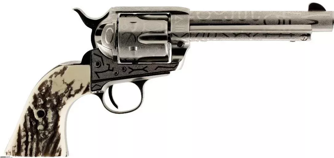 TaylorsCo. 1873 Cattle Brand Engraved Stag .357 Mag 5.5 Inch Nickel 200062 from ELK CO AMMO&ARMS INC near Saint Marys, Pennsylvania, USA