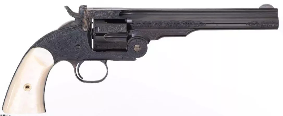 TaylorsCo. Schofield Deluxe Hand Engraved .45 LC 7 Inch Pearl Grip 550644 from ELK CO AMMO&ARMS INC near Saint Marys, Pennsylvania, USA