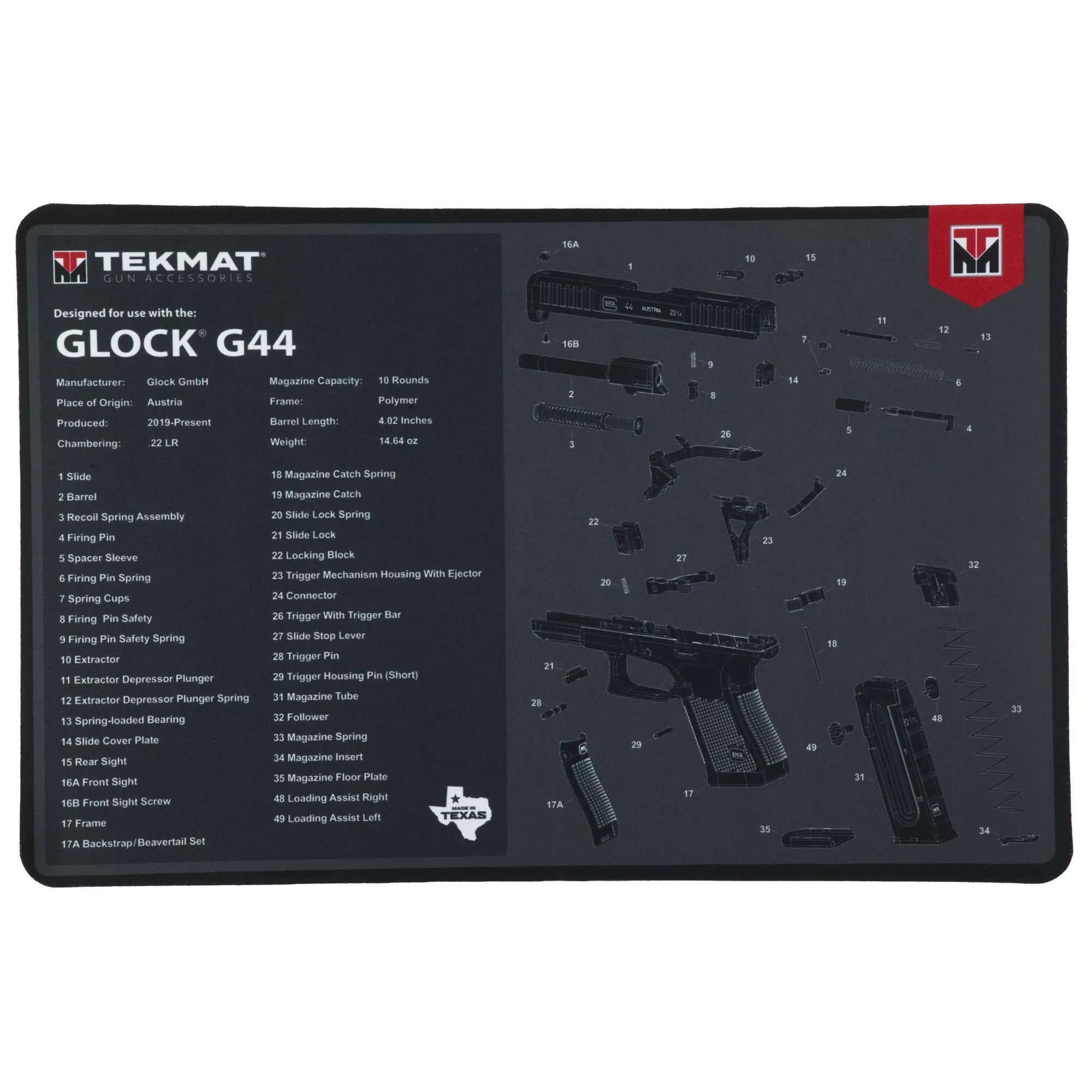 TekMat Pistol Mat for Glock 42/43/44 Black
