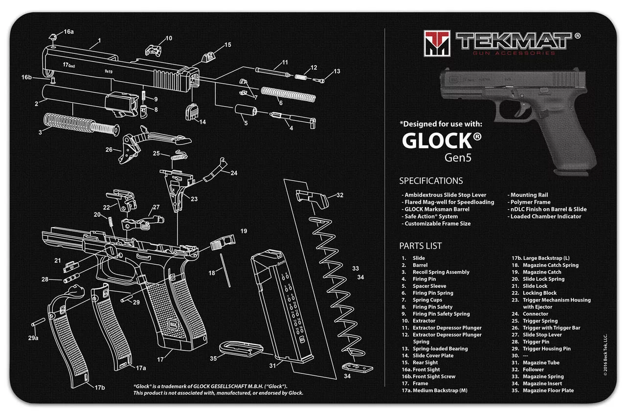 TekMat Pistol Mat for Glock Gen 3/4/5 Black