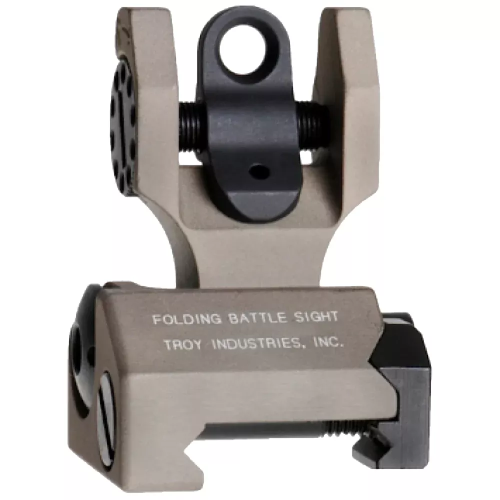 Troy Ind SSIGFBSROFT00 Rear Folding BattleSight RoundFlat Dark Earth Folding for AR-15