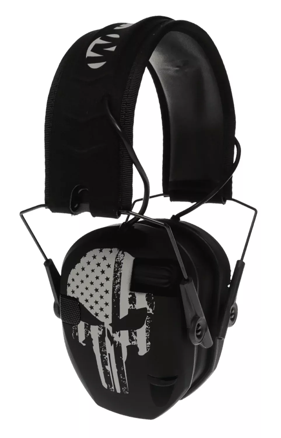 Walker's WPRSEMFSPUN Razor Slim Electronic Freedom Muff 23 dB Over the Head Black w/Distressed Punisher Flag Polymer