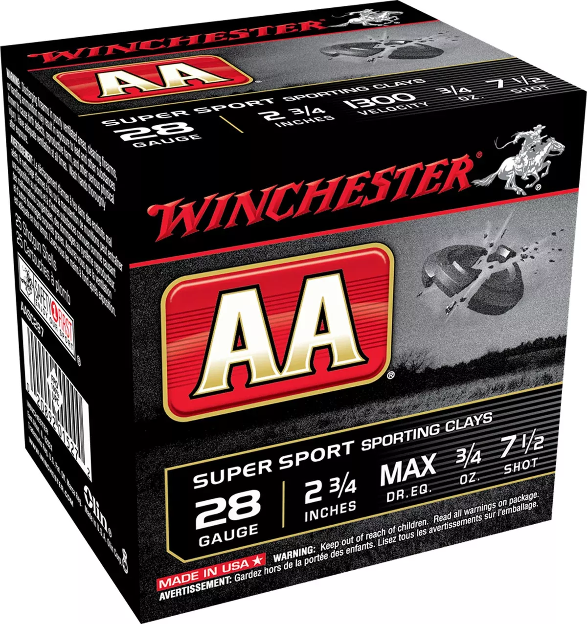 Winchester Ammo AASC287VP AA Sporting Clay 28Gauge 2.75" 3/4oz 7.5Shot 100 Per Box/5 Case