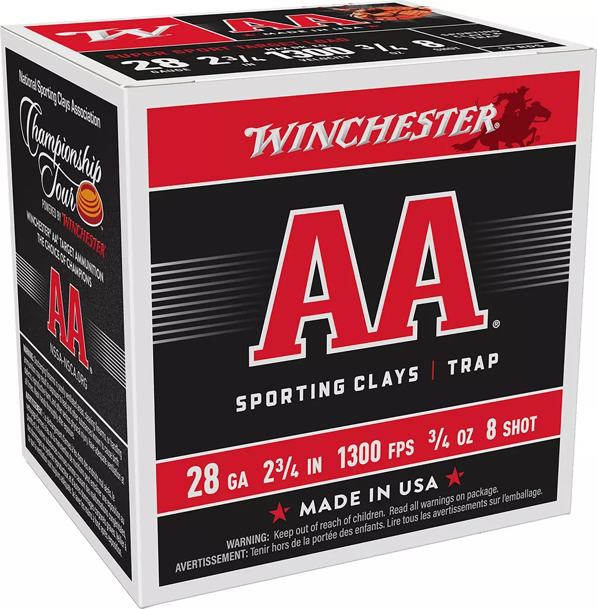 Winchester Ammo AASC288 AA Sporting Clay 28Gauge 2.75" 3/4oz 8Shot 25 Per Box/10 Case