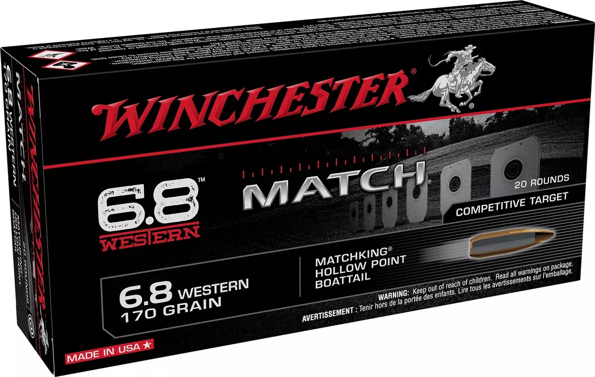 Winchester Ammo S68WM Match6.8Western 170gr Sierra MatchKing BTHP 20 Per Box/10 Case