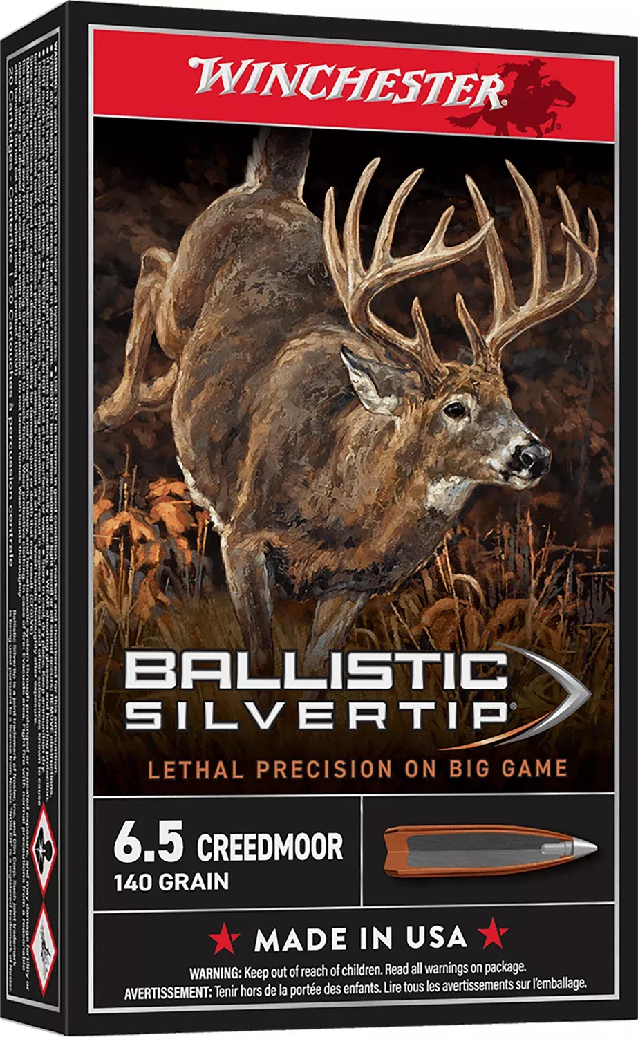Winchester Ammo SBST65CM Ballistic Silvertip6.5Creedmoor 140gr Rapid Controlled Expansion Polymer Tip 20 Per Box/10 Case
