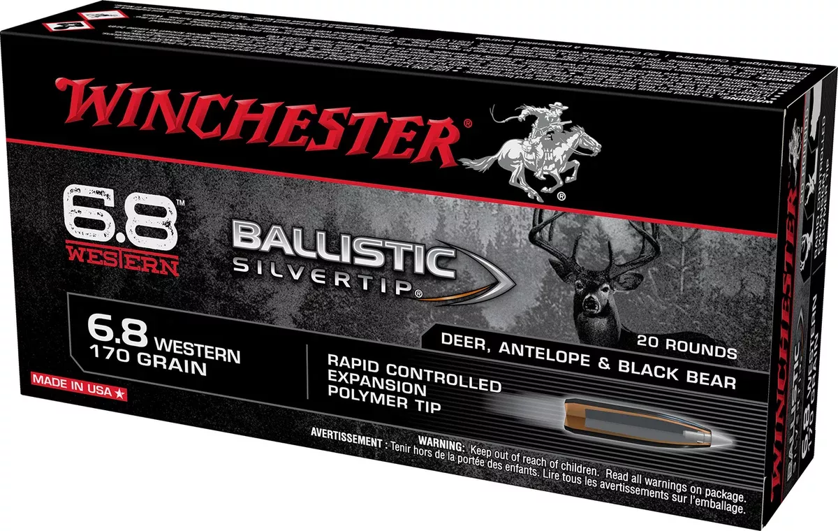 Winchester Ammo SBST68W Ballistic Silvertip6.8Western 170gr Rapid Controlled Expansion Polymer Tip 20 Per Box/10 Case