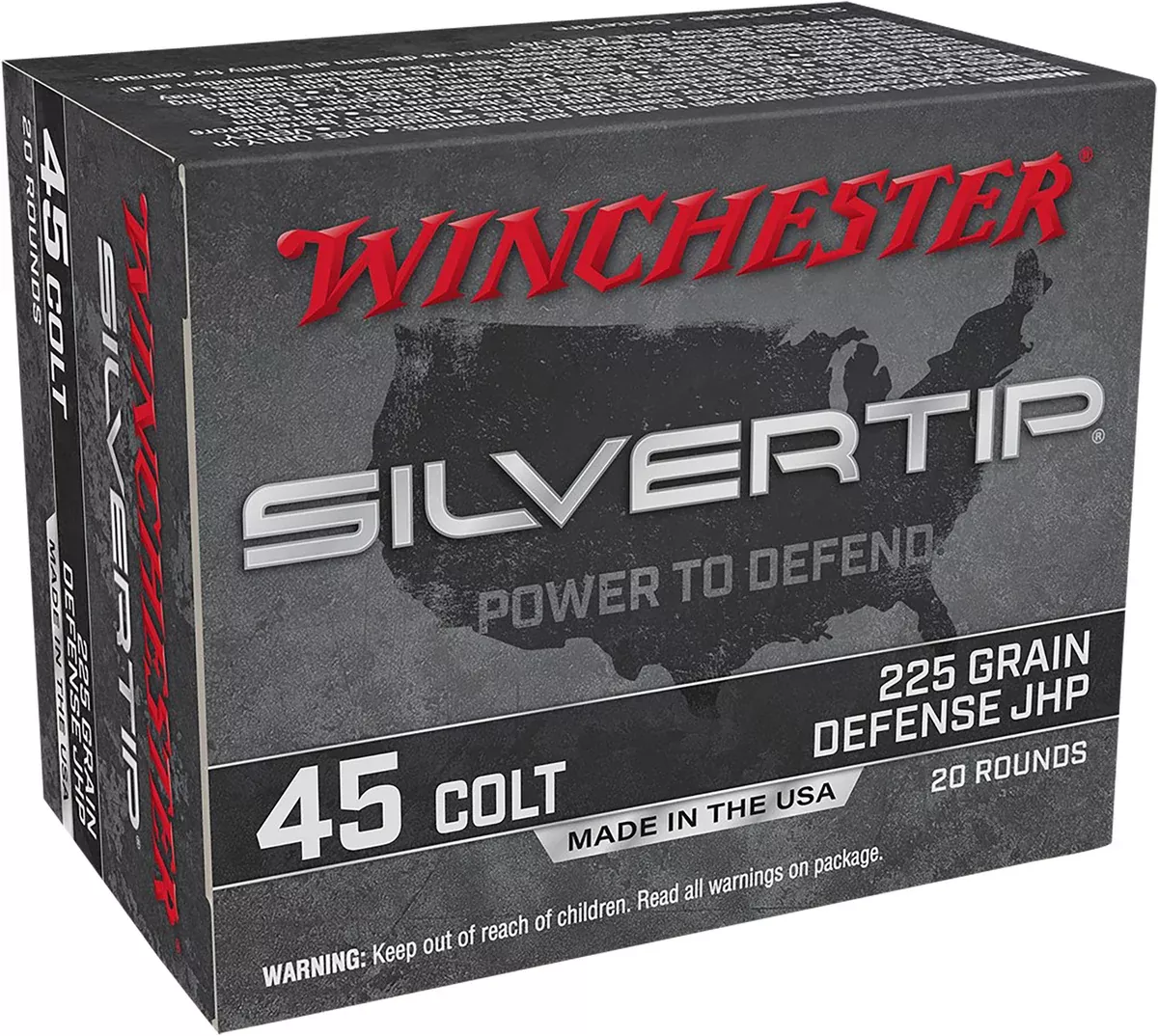 Winchester Ammo W45CST Silvertip45Colt 225gr Silvertip Jacket Hollow Point 20 Per Box/10 Case