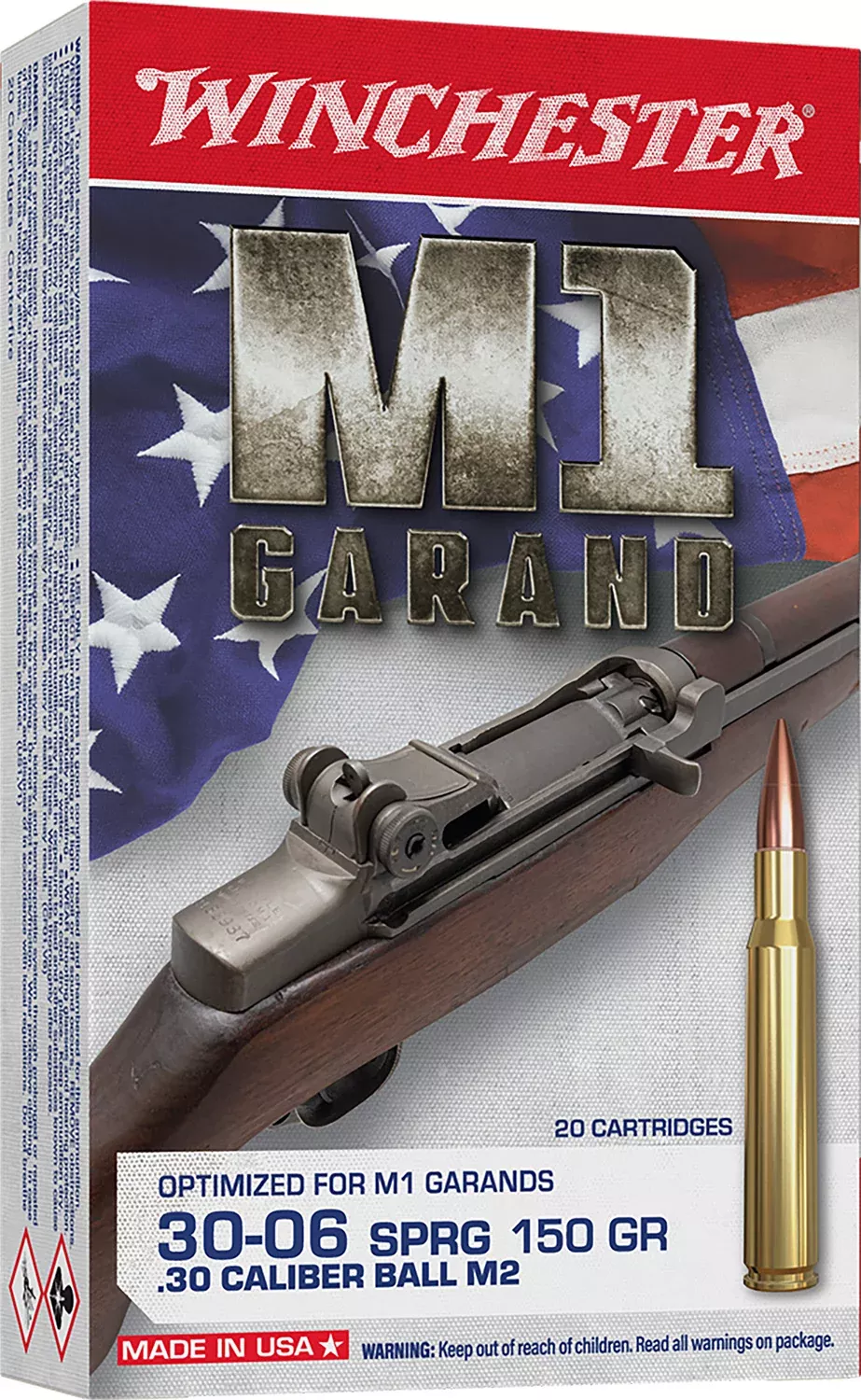 Winchester Ammo WIN3006M2 Active Duty M2 30-06Springfield 150gr Full Metal Jacket 20 Per Box/10 Case