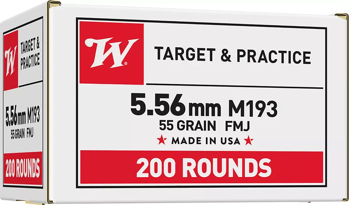 Winchester Ammo WM193200 USA M193 5.56x45mmNATO 55gr Full Metal Jacket 200 Per Bx/4 Case *Value Pack