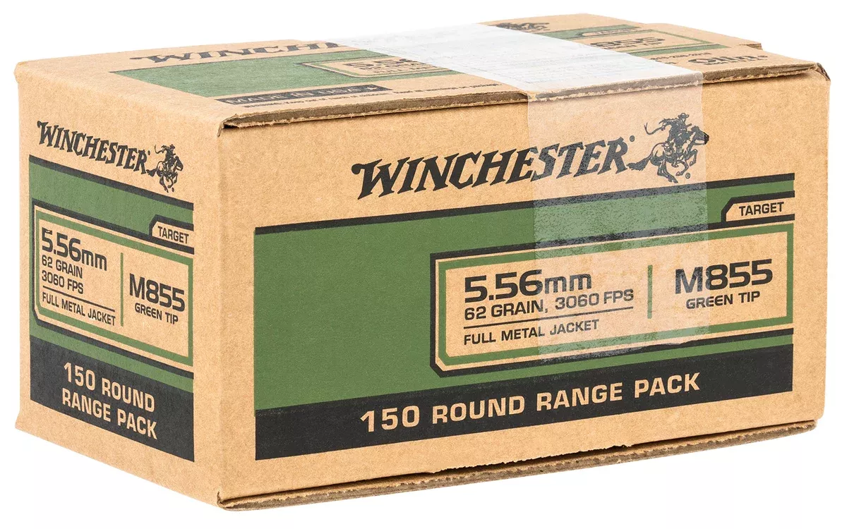 Winchester Ammo WM855150 USA M855 Green Tip 5.56x45mmNATO 62gr Full Metal Jacket 150 Per Bx/4 Case *Value Pack