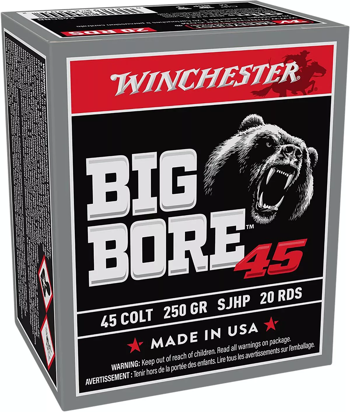 Winchester Ammo X45CBB Big Bore45Colt 250gr Semi Jacketed Hollow Point 20 Per Box/10 Case