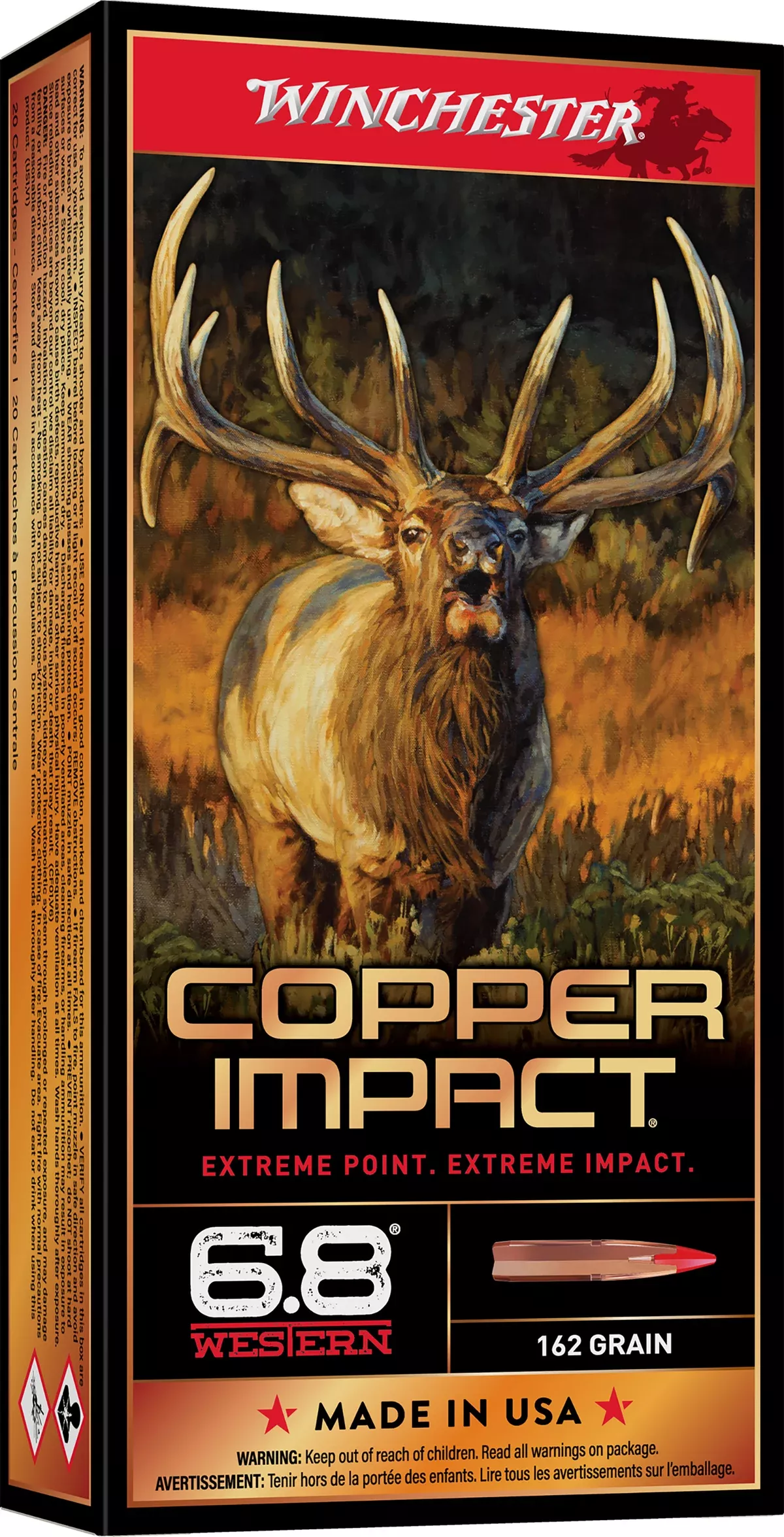 Winchester Ammo X68WCLF Copper Impact6.8Western 162gr Copper Extreme Point Lead Free 20 Per Box/10 Case