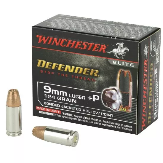 WINCHESTER DEFENDER 9MM +P 124GR JHP, 20RD/BOX